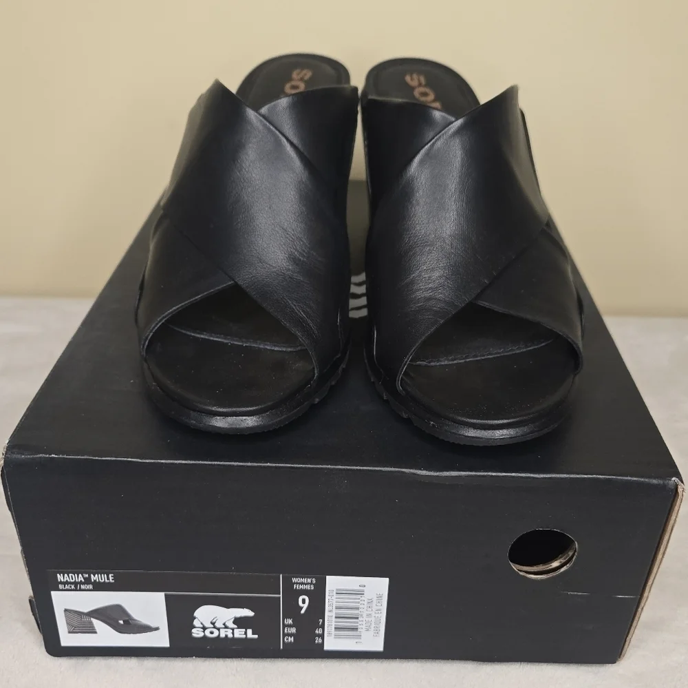 Sorel Nadia Mule Sandal Black/White Size 9 - Picture 2 of 12